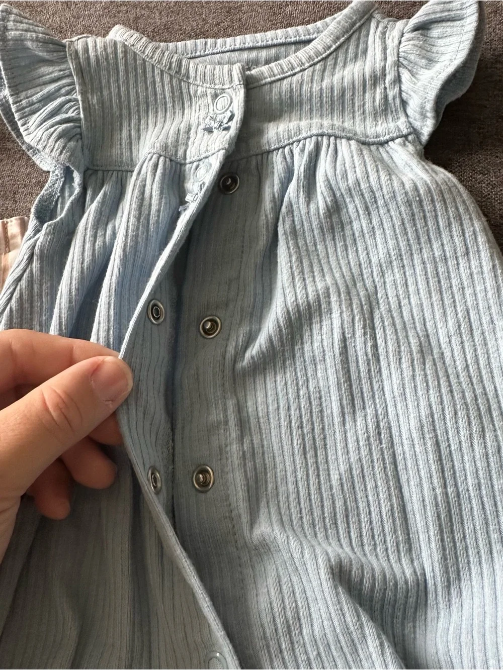 Unbranded Girls' Blue Ribbed Romper and Cream Floral Stripe Romper Set